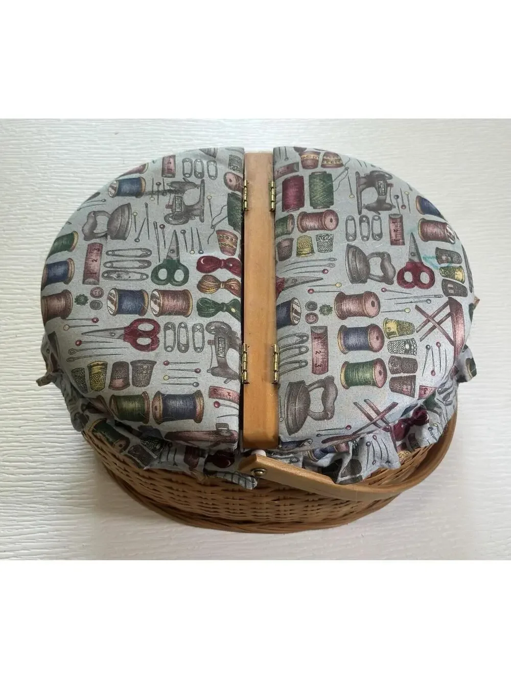 Fabric Covered Sewing Storage Box Wicker Basket